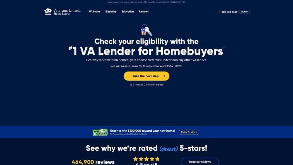Screenshot of Veterans United Home Loans website